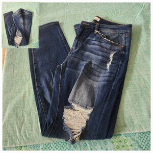 Women's Kancan Annalise Mid Rise Distressed Scissor Hem Skinny Jeans